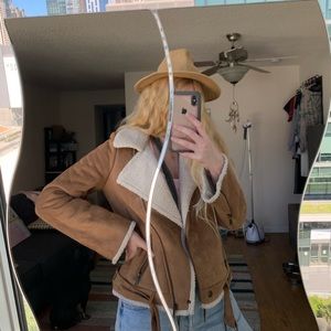 Suede sherpa lined moto jacket